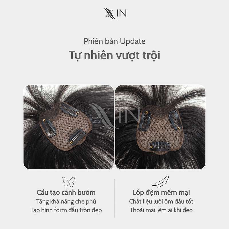 Phủ hói tóc thật da đầu HD mái thưa 6x7cm - Mã P128