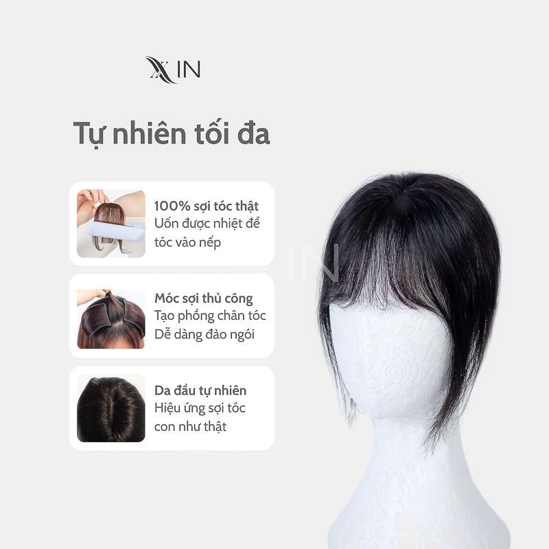 Phủ hói tóc thật da đầu HD mái thưa 6x7cm - Mã P128