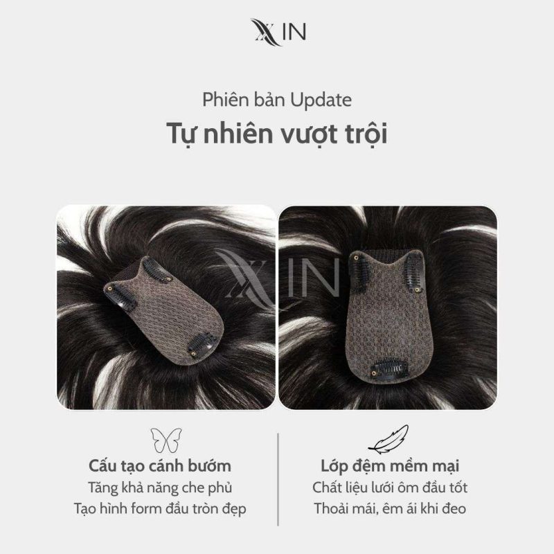 Phủ hói tóc thật rẽ full ngôi lưới HD 8x11cm mái thưa - Phủ hói 811