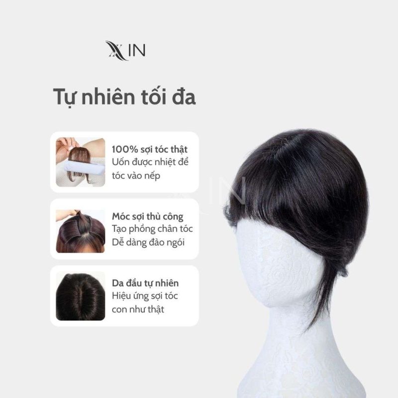 Phủ hói tóc thật rẽ full ngôi lưới HD 8x11cm mái thưa - Phủ hói 811