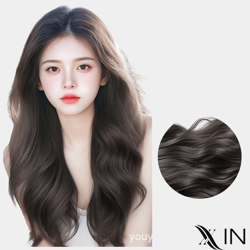 Tóc Giả Kẹp Nửa Đầu Xoăn Sóng Nâu Socola 50cm