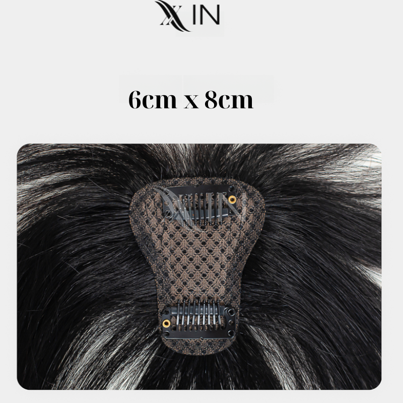 Phủ hói siêu da dệt lưới tàng hình 3D tóc thật 2 kẹp 6x8cm - Mã F306
